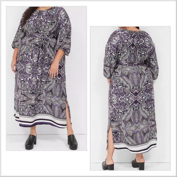 Lane Bryant 3/4 Sleeve Belted Paisley Print Dress Women’s PLUS SIZE 28 Boho NWT - Picture 1 of 16